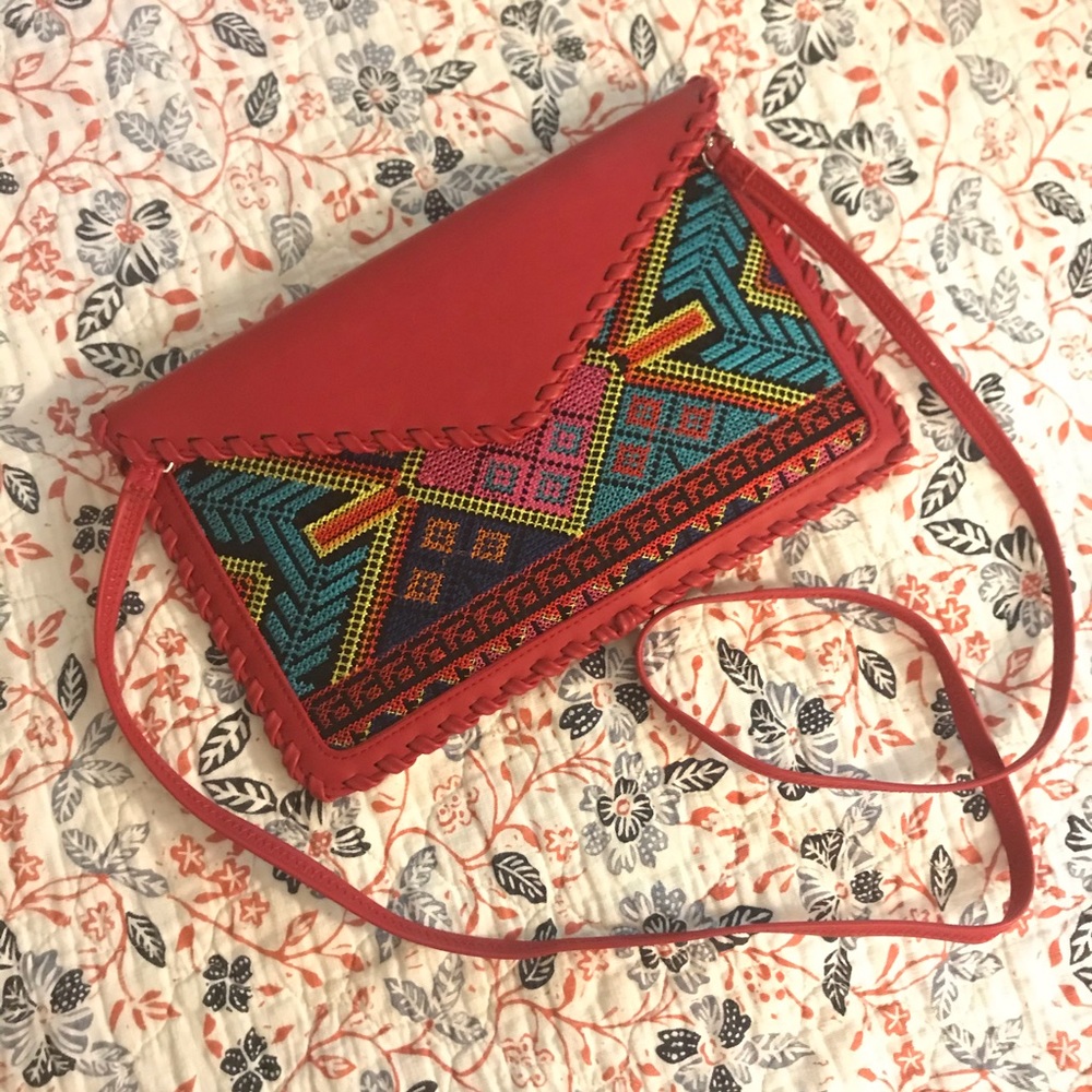 NWOT Red Embroidered Clutch